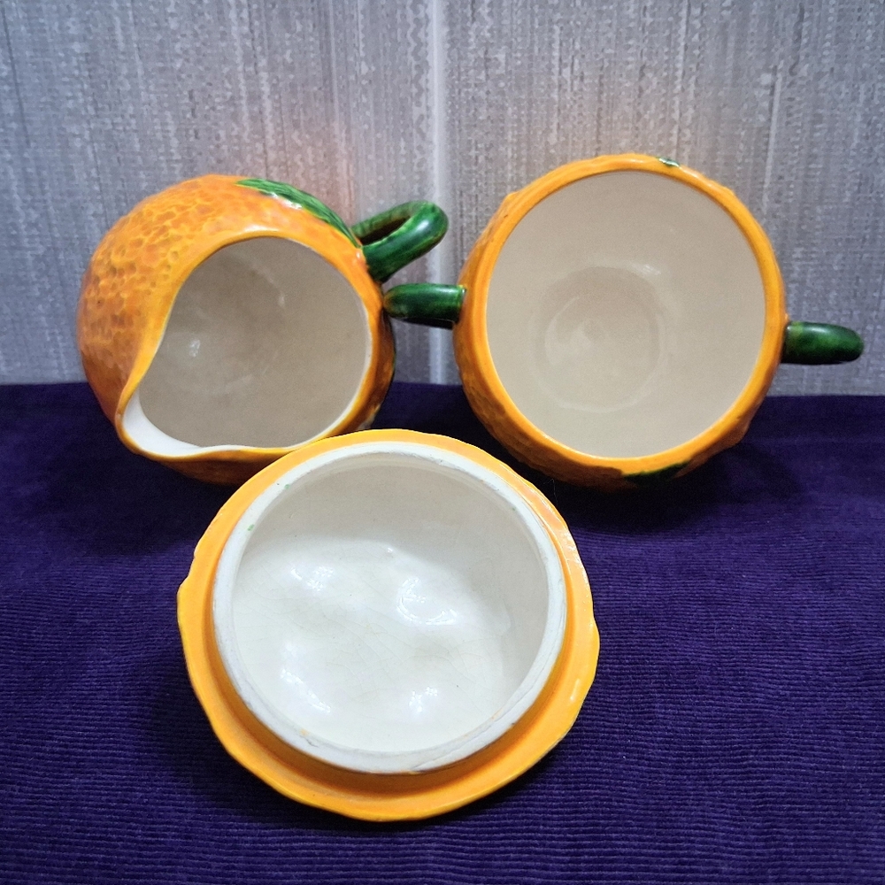 Vintage Maruhon Ware Orange Fruit Creamer And Sugar Bowl Set 1940s Japan - Picture 5 of 14